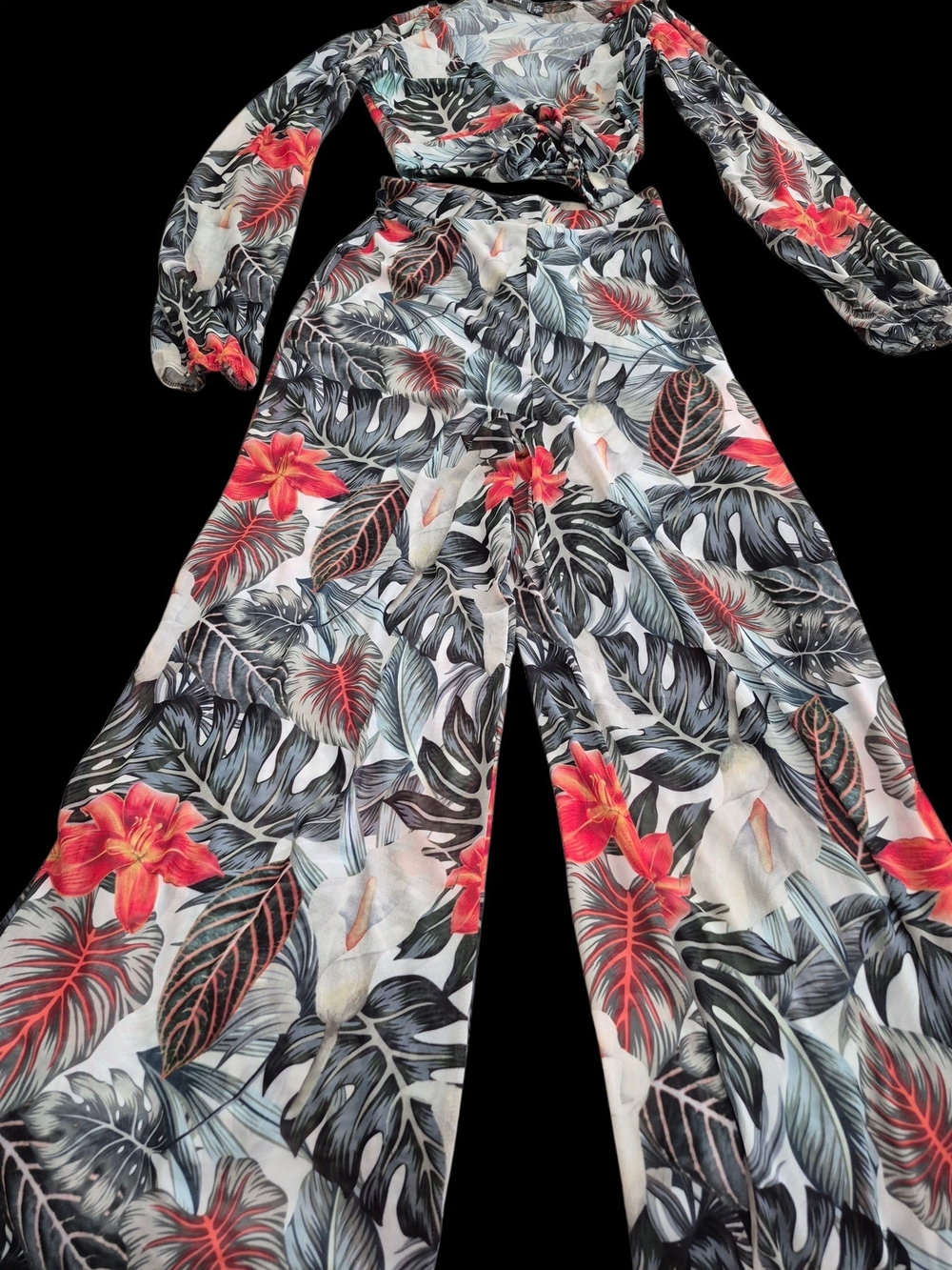 💕NWOT Misguided Tropical Floral Top & Pant Set- Coral & Black💕